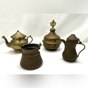 Antique Brass Tea Coffee Service Set Middle Eastern Vintage Teapot